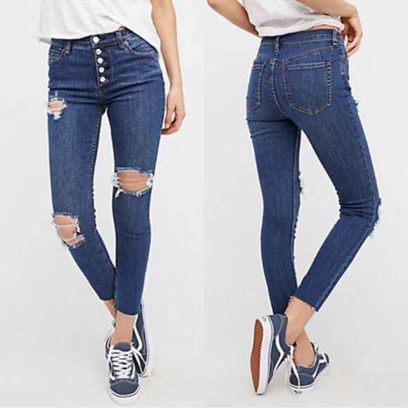 Free People Denim - NWT Free People Dark Blue Distressed Skinny Jeans